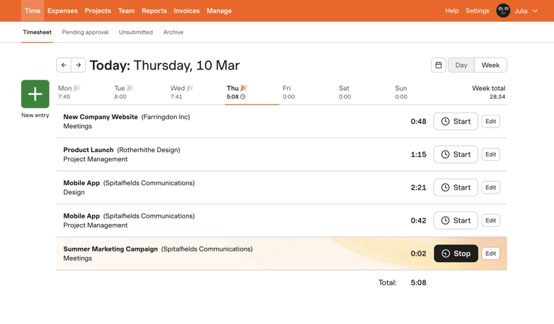 Screenshot of a Harvest timesheet Screenshot of a Harvest timesheet